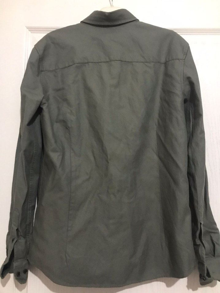 Haki Erkek Keten Gömlek, Uzun Kollu, Düğmeli - Görsel 5