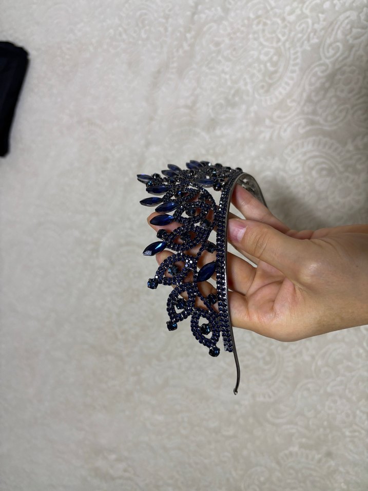 Mavi Parlak Gotik Gelin Taç - Görsel 3