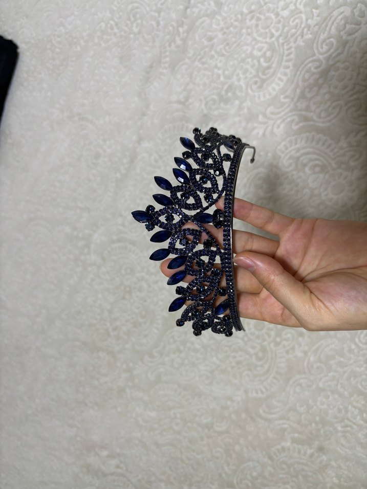 Mavi Parlak Gotik Gelin Taç - Görsel 4