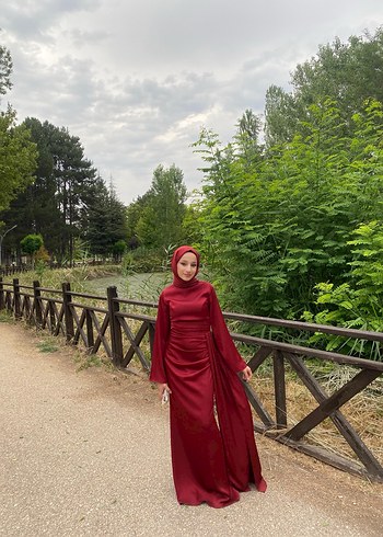 Bordo Uzun Kol Drapeli Bohem Kadın Elbise - Görsel 4