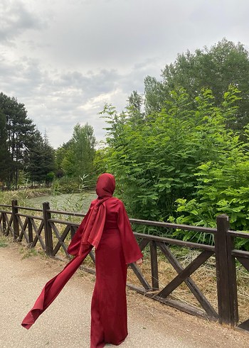 Bordo Uzun Kol Drapeli Bohem Kadın Elbise - Görsel 2