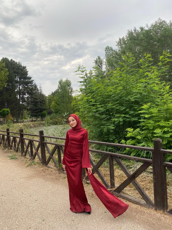 Bordo Uzun Kol Drapeli Bohem Kadın Elbise - Görsel 5