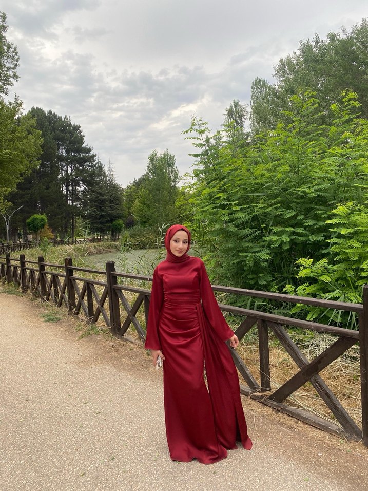 Bordo Uzun Kol Drapeli Bohem Kadın Elbise - Görsel 4