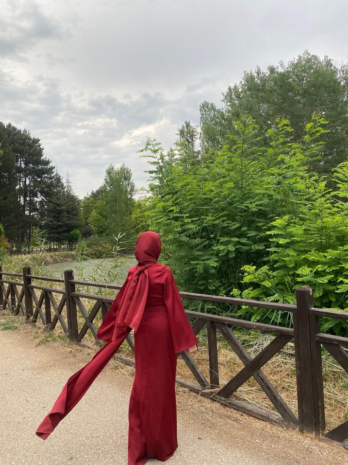 Bordo Uzun Kol Drapeli Bohem Kadın Elbise - Görsel 2