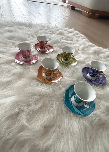 Renkli Seramik türk kahve Fincan ve  Seti - Görsel 4