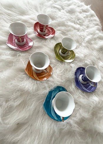 Renkli Seramik türk kahve Fincan ve  Seti - Görsel 3