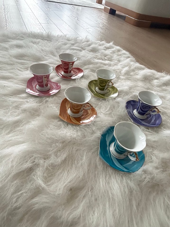 Renkli Seramik türk kahve Fincan ve  Seti - Görsel 4