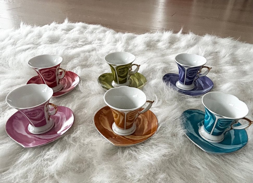 Renkli Seramik türk kahve Fincan ve  Seti - Görsel 2