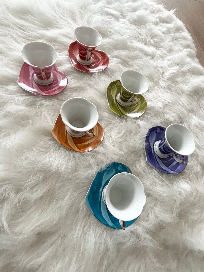 Renkli Seramik türk kahve Fincan ve  Seti - Görsel 3