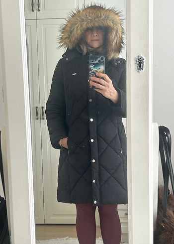 Kürklü kapşonlu Siyah Kadın Kışlık Mont 44 beden uspa - Görsel 5