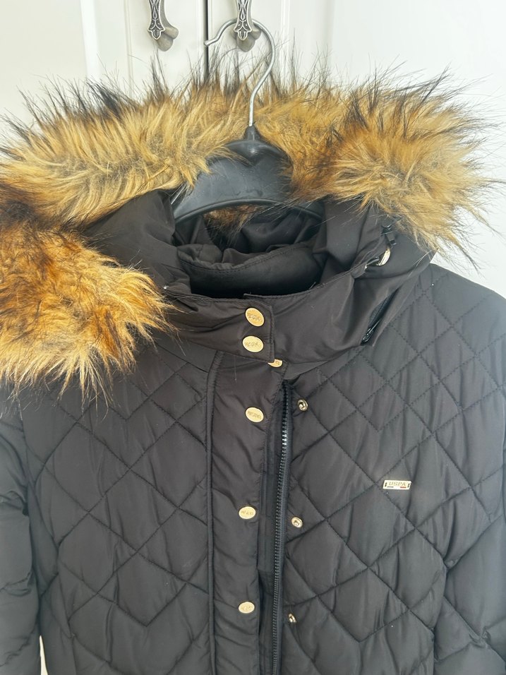 Kürklü kapşonlu Siyah Kadın Kışlık Mont 44 beden uspa - Görsel 3