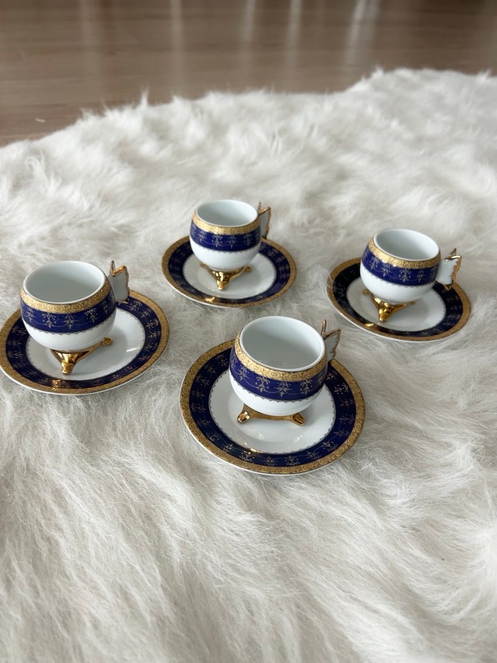 Koyu Mavi Altın Detaylı Porselen Fincan Takımı 4 adet - Görsel 2