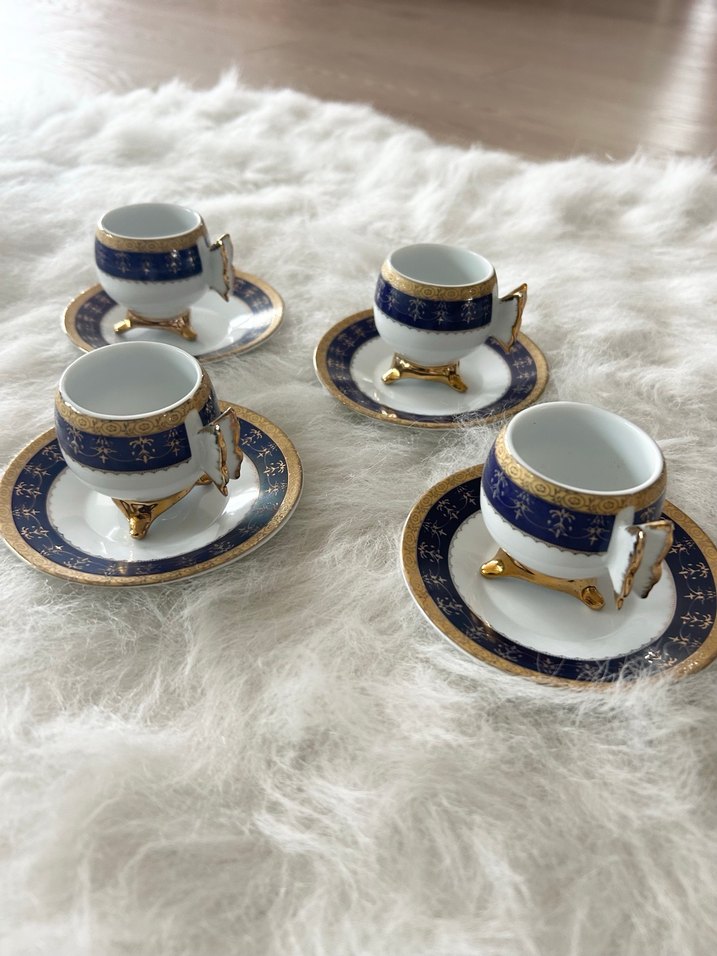 Koyu Mavi Altın Detaylı Porselen Fincan Takımı 4 adet - Görsel 4