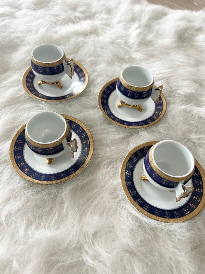 Koyu Mavi Altın Detaylı Porselen Fincan Takımı 4 adet - Görsel 3