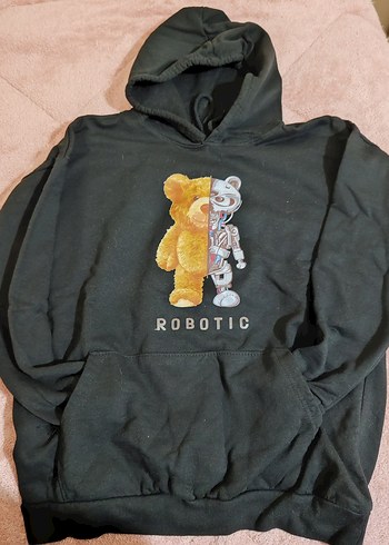 Diğer Kapusonlu Siyah Baskili Sweatshirt