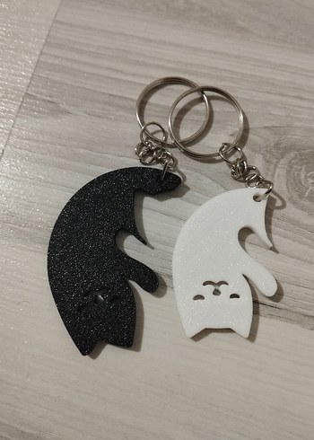 Çiftlere Özel Siyah Beyaz Kedi Anahtarlık - Görsel 4