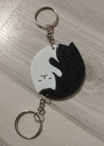 Çiftlere Özel Siyah Beyaz Kedi Anahtarlık - Görsel 3