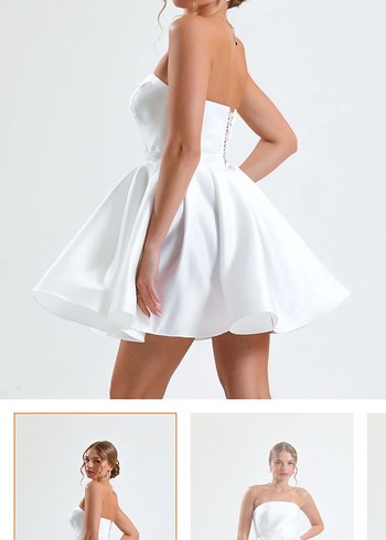 Tangül Alis Beyaz Straplez Elbise - Görsel 2