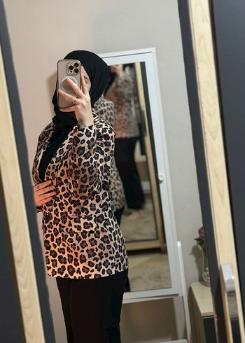 Kahverengi Leopar Desenli Kadın Midi Ceket - Görsel 2