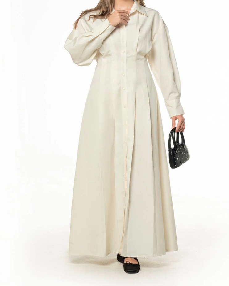 Beyaz Uzun Kemerli Günlük Elbise - Görsel 2