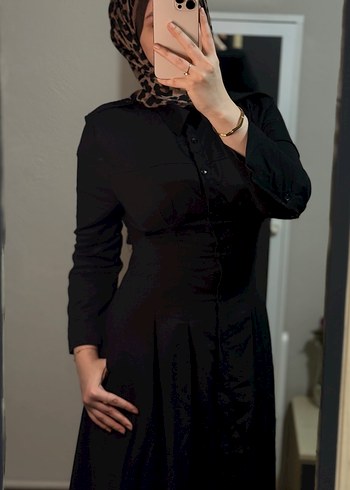 Düğmeli Siyah Uzun Kadın Elbise - Görsel 6