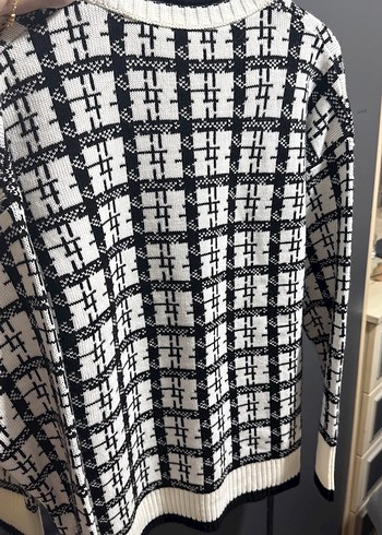 Kadın Beyaz Kareli Salaş Triko Kazak - Görsel 2