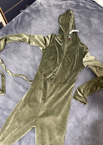 Kadın Fitilli Süet Kapüşonlu Tulum - Görsel 5