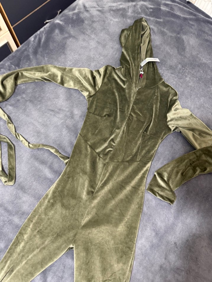 Kadın Fitilli Süet Kapüşonlu Tulum - Görsel 5