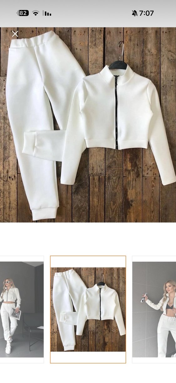 Beyaz Crop Üst ve Eşofman Altı Takımı - Görsel 4