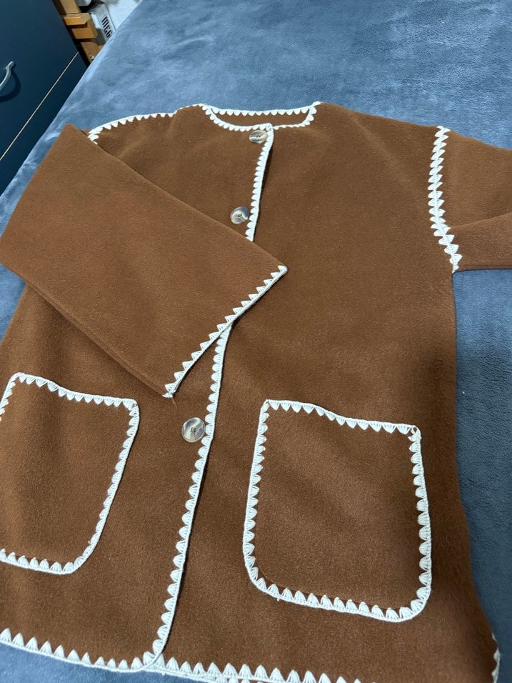 Kahverengi Bohem Etnik Detaylı Uzun Kadın Kaban (atkı siz) - Görsel 3