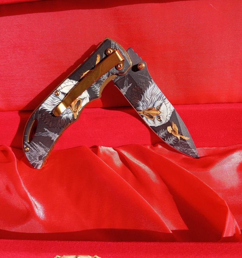 Kartal desenli katlanır gri çakı - Görsel 2