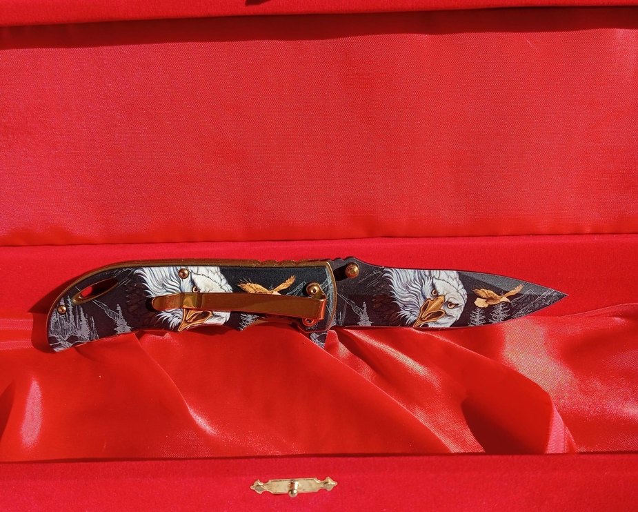 Kartal desenli katlanır gri çakı - Görsel 4