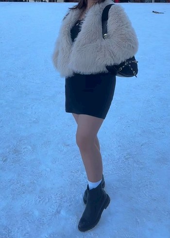 Bej-Krem Crop Kürk - Görsel 4