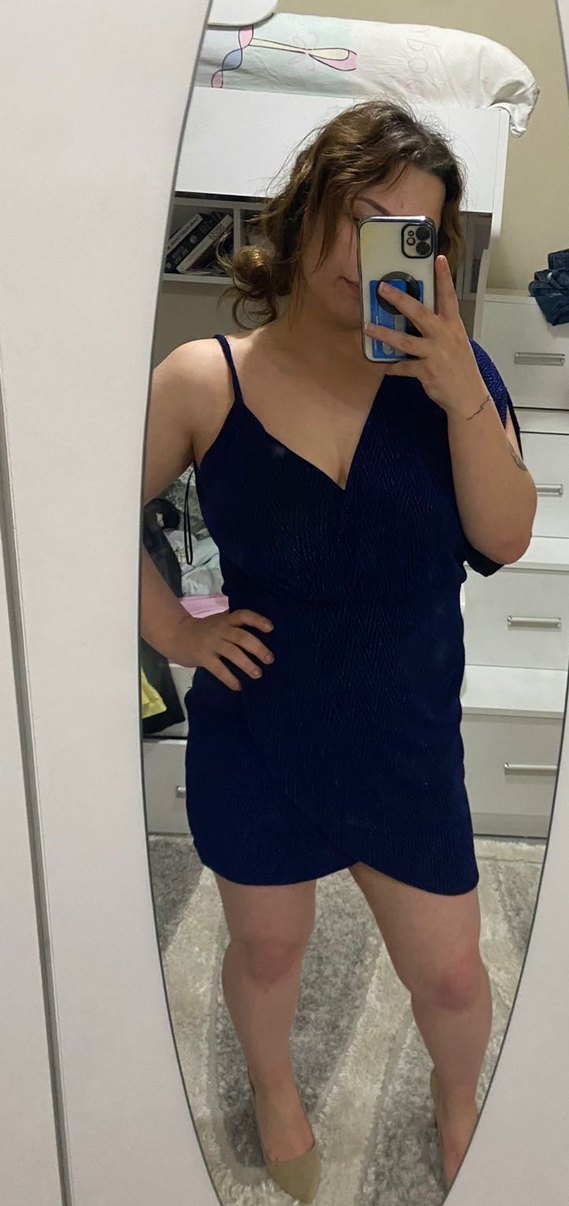 Lacivert Simli Kısa Elbise - Görsel 2