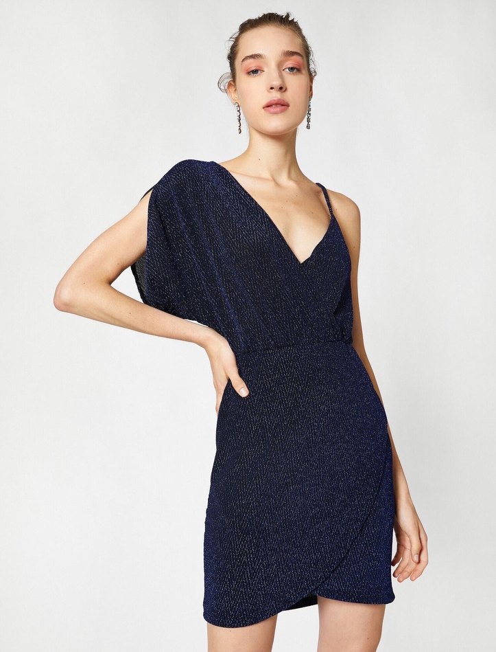 Lacivert Simli Kısa Elbise - Görsel 3