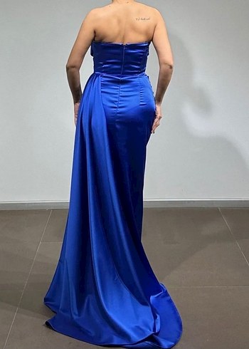 Mavi Straplez Drapeli Uzun Abiye Elbise - Görsel 7