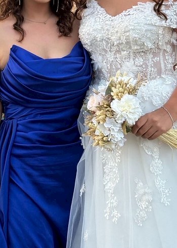 Mavi Straplez Drapeli Uzun Abiye Elbise - Görsel 4