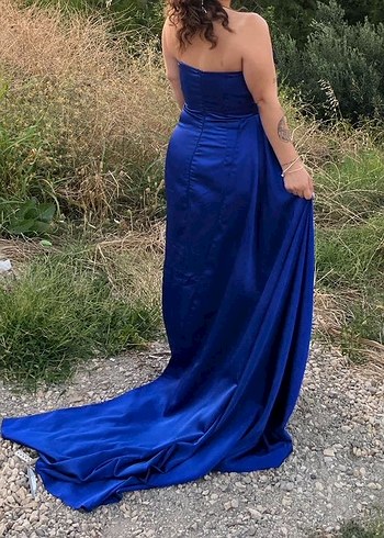 Mavi Straplez Drapeli Uzun Abiye Elbise - Görsel 2