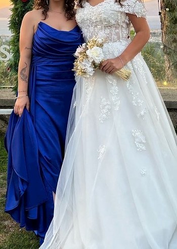 Mavi Straplez Drapeli Uzun Abiye Elbise - Görsel 5