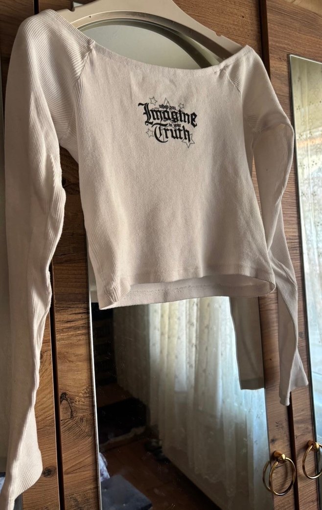 Fitted Açık Omuz Fitilli Kaşkorse Crop Bluz - Görsel 2