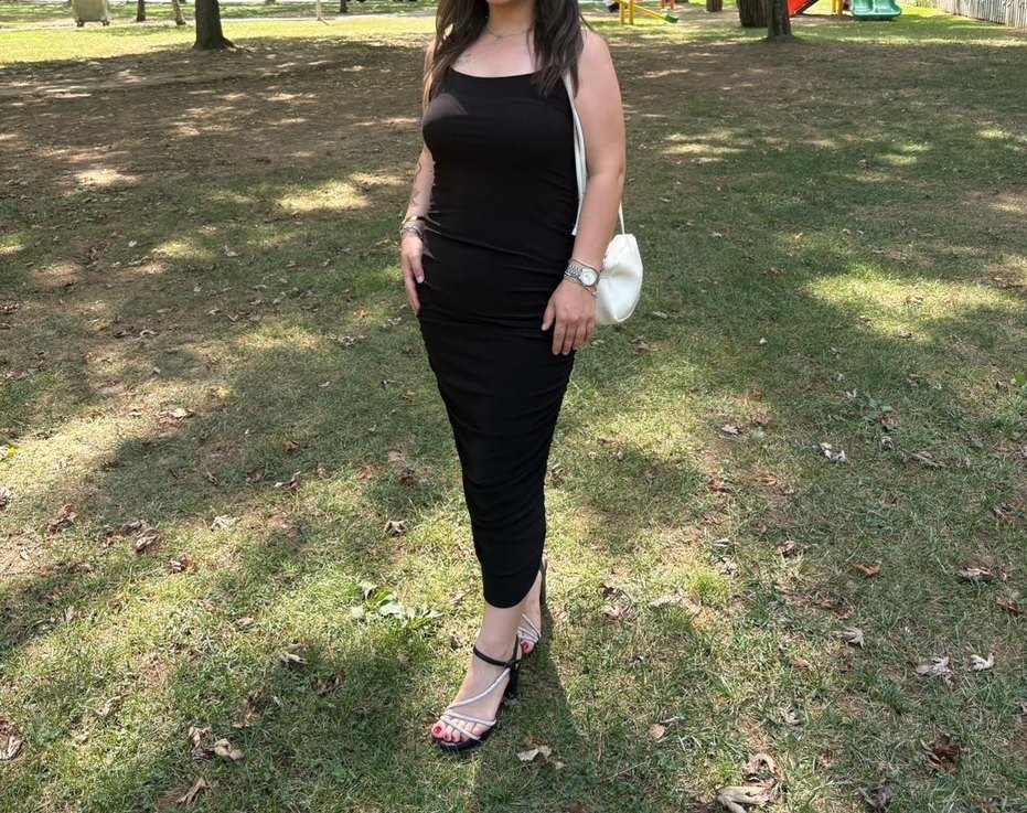 Siyah Askılı Drapeli Elbise - Görsel 2