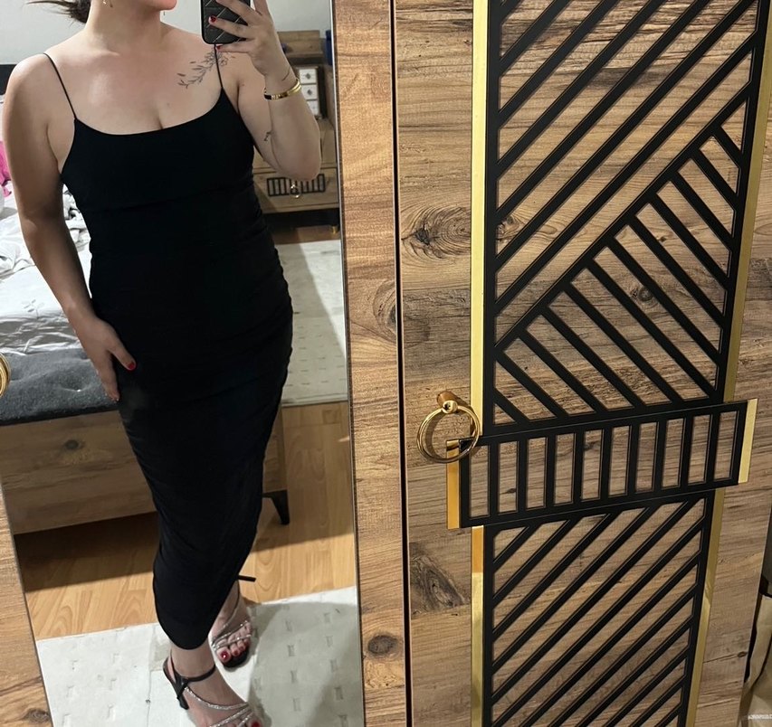 Siyah Askılı Drapeli Elbise - Görsel 3