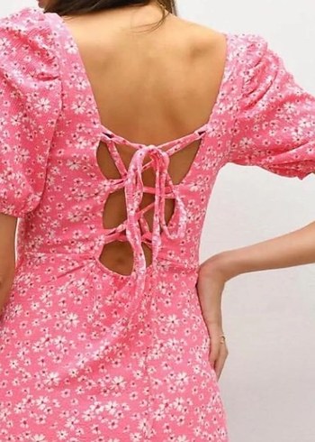 Pembe Çiçekli Uzun Günlük Elbise - Görsel 4