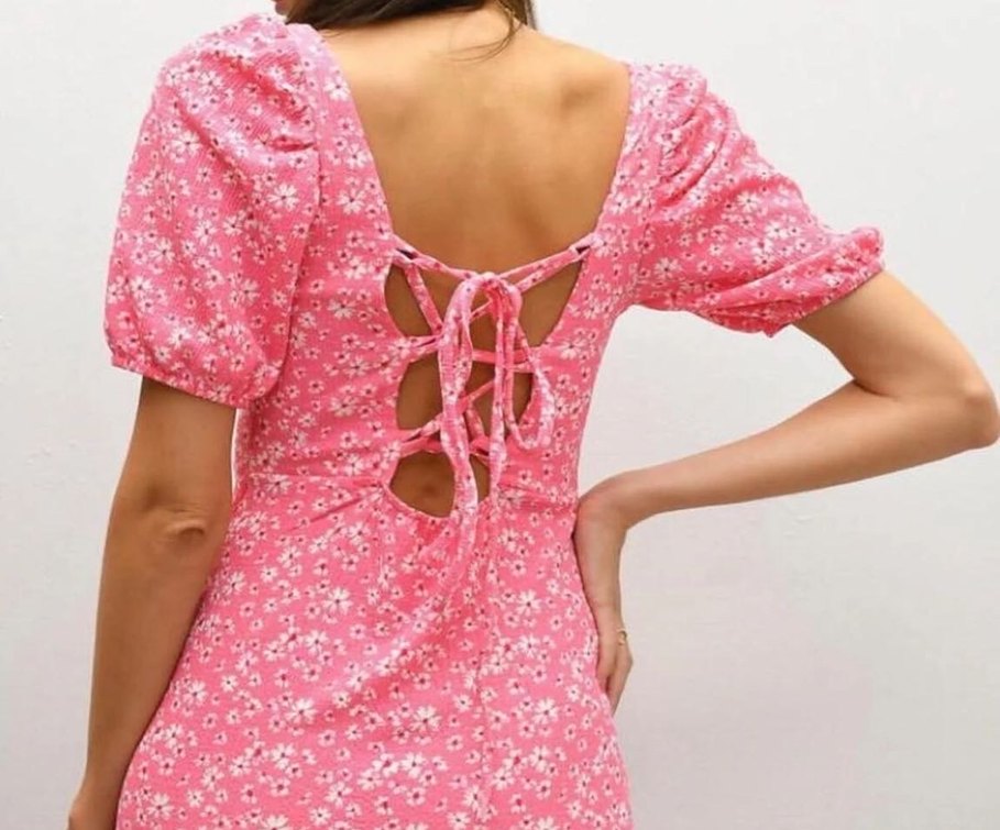 Pembe Çiçekli Uzun Günlük Elbise - Görsel 4