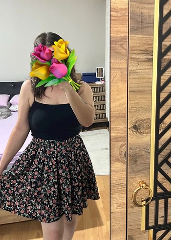 Çiçek Desenli Fırfırlı Etek - Görsel 2