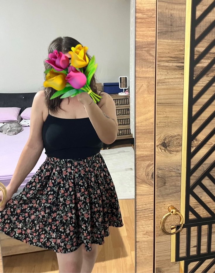 Çiçek Desenli Fırfırlı Etek - Görsel 2