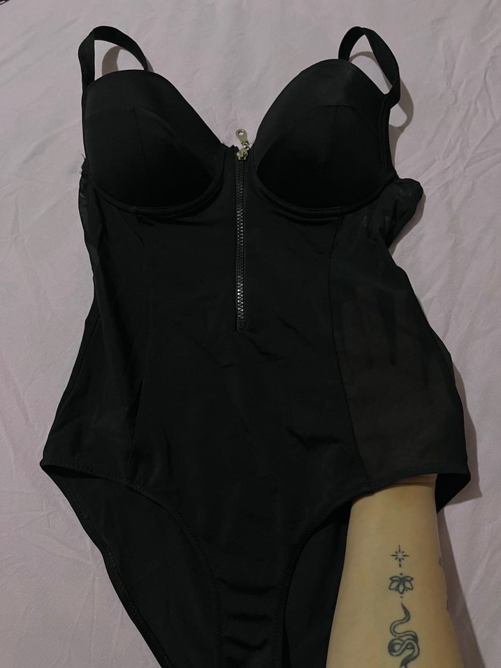 Fermuarlı Transparan Siyah Mayo - Görsel 2