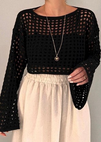 Siyah Örgü Kadın Kazak - Görsel 3