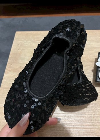 Kız Çocuk Siyah Goth Babet Ayakkabı Velcro - Görsel 3