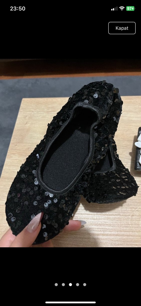 Kız Çocuk Siyah Goth Babet Ayakkabı Velcro - Görsel 3